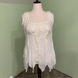 My Beloved Cream Crochet Asymmetric Fairy Top Sleeveless Boho Women’s One Size
